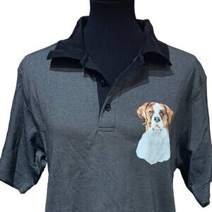 Hand Printed Upcycled Small St Bernard Puppy Dog Collared Striped Polo Shirt